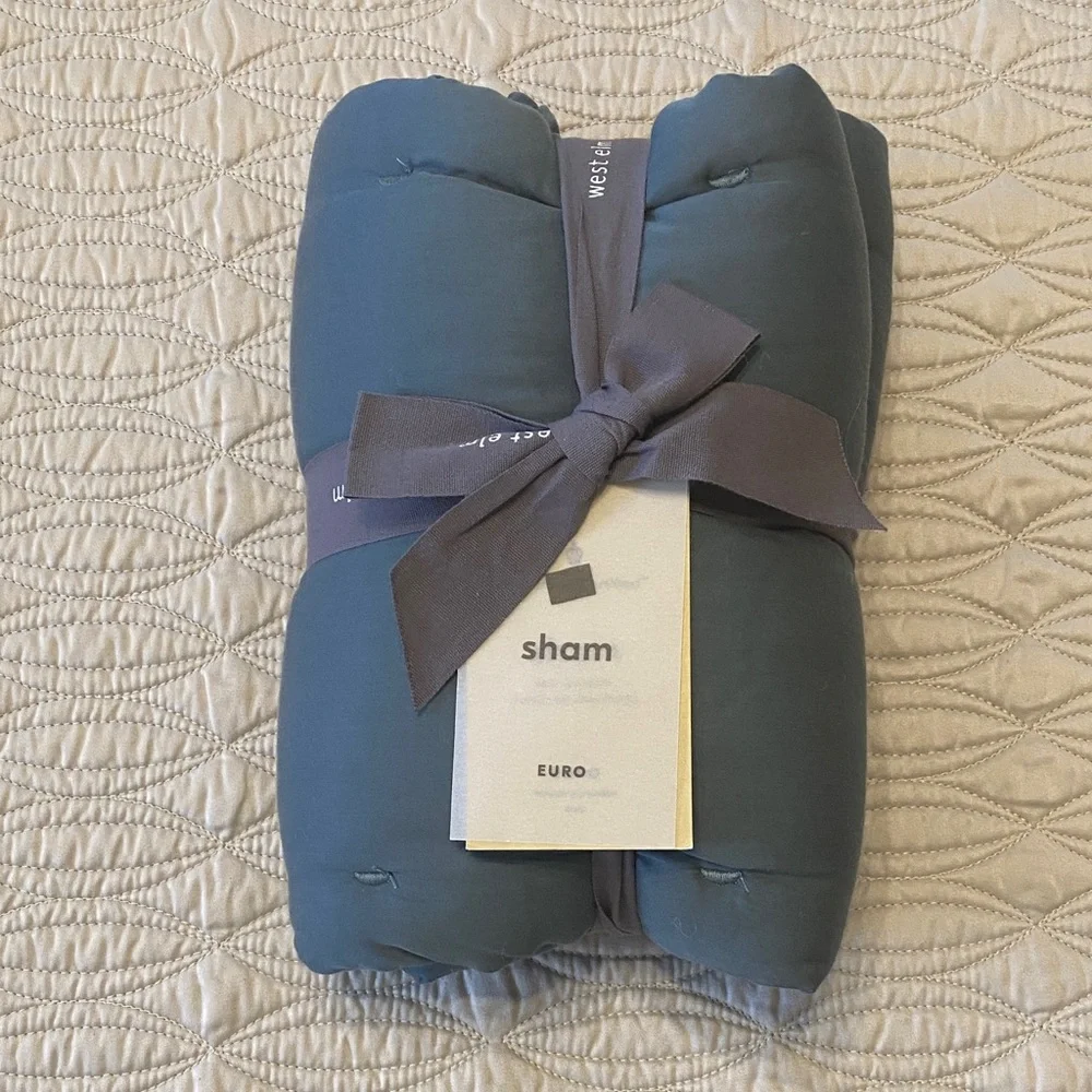 NEW✨West Elm Tencel Crescent Stitch Euro Sham in Slate Blue Gray